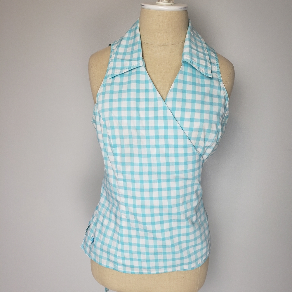 Lilly Pulitzer sleeveless wrap top, blue gingham